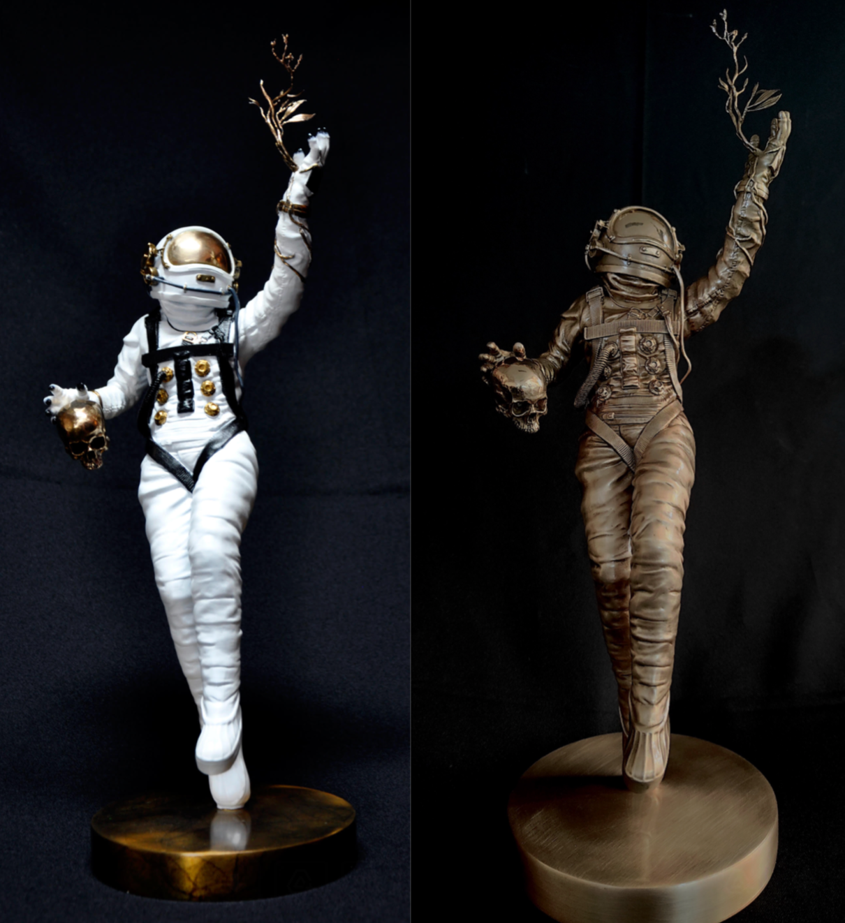 Original Drawing + Xlarge FOUNDATION Sculpture White Patina Painted Bronze